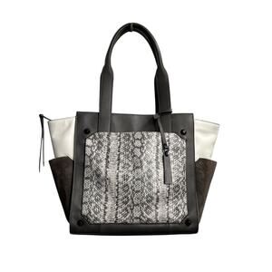 VINCE CAMUTO Women's Gray LeatherSuede  Snakeskin Pocket Leather Tote Bag